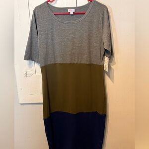 Size L Julia from Lularoe.  Formfitting dress with 3/4 sleeves.